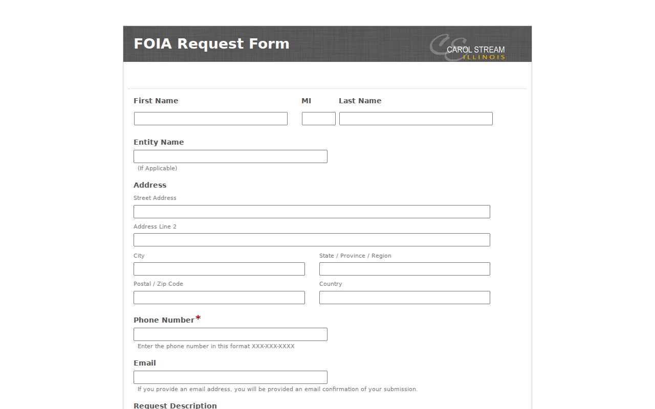 Carol Stream residents directory Village FOIA form