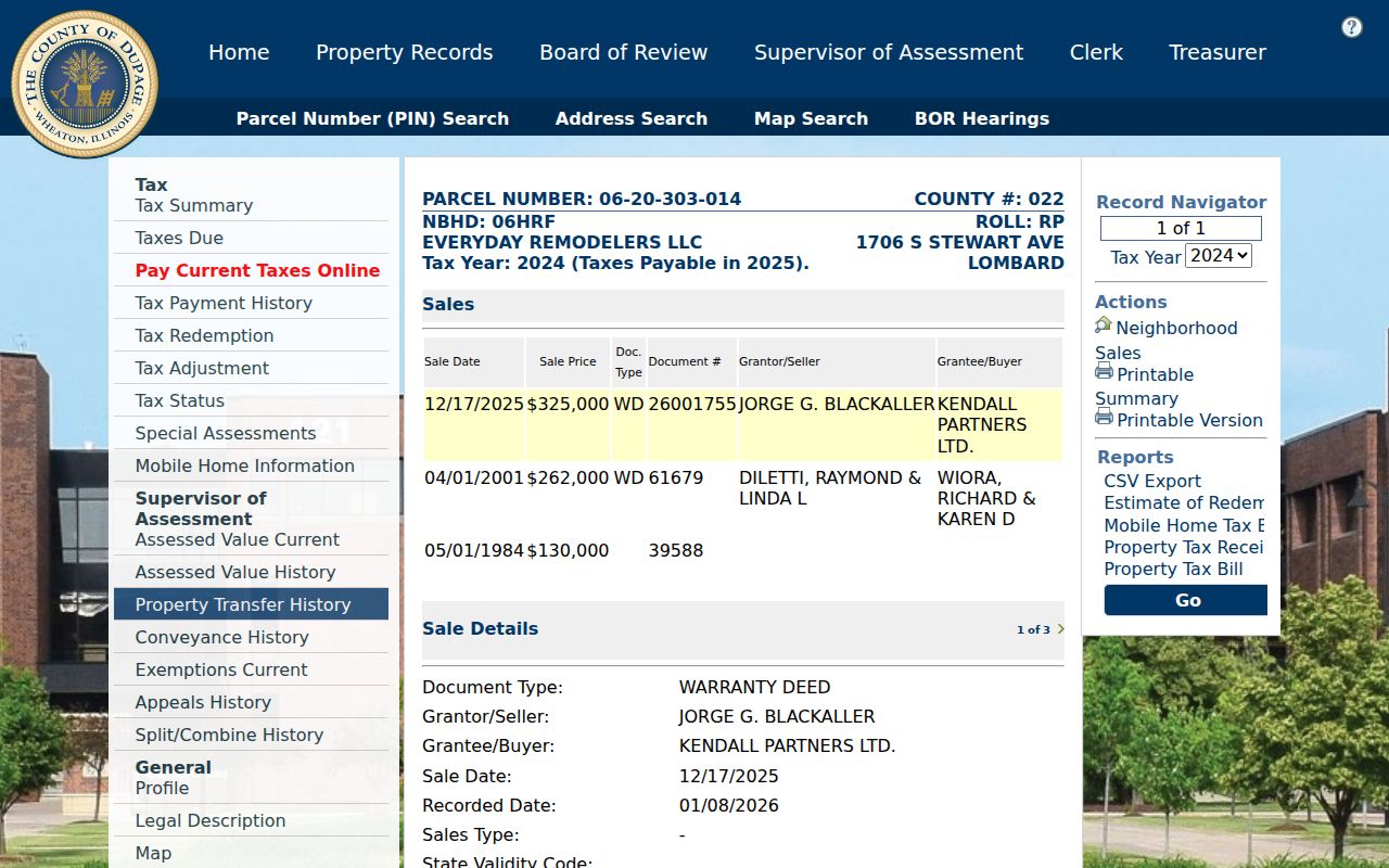 Carol Stream previous residents parcel sales history